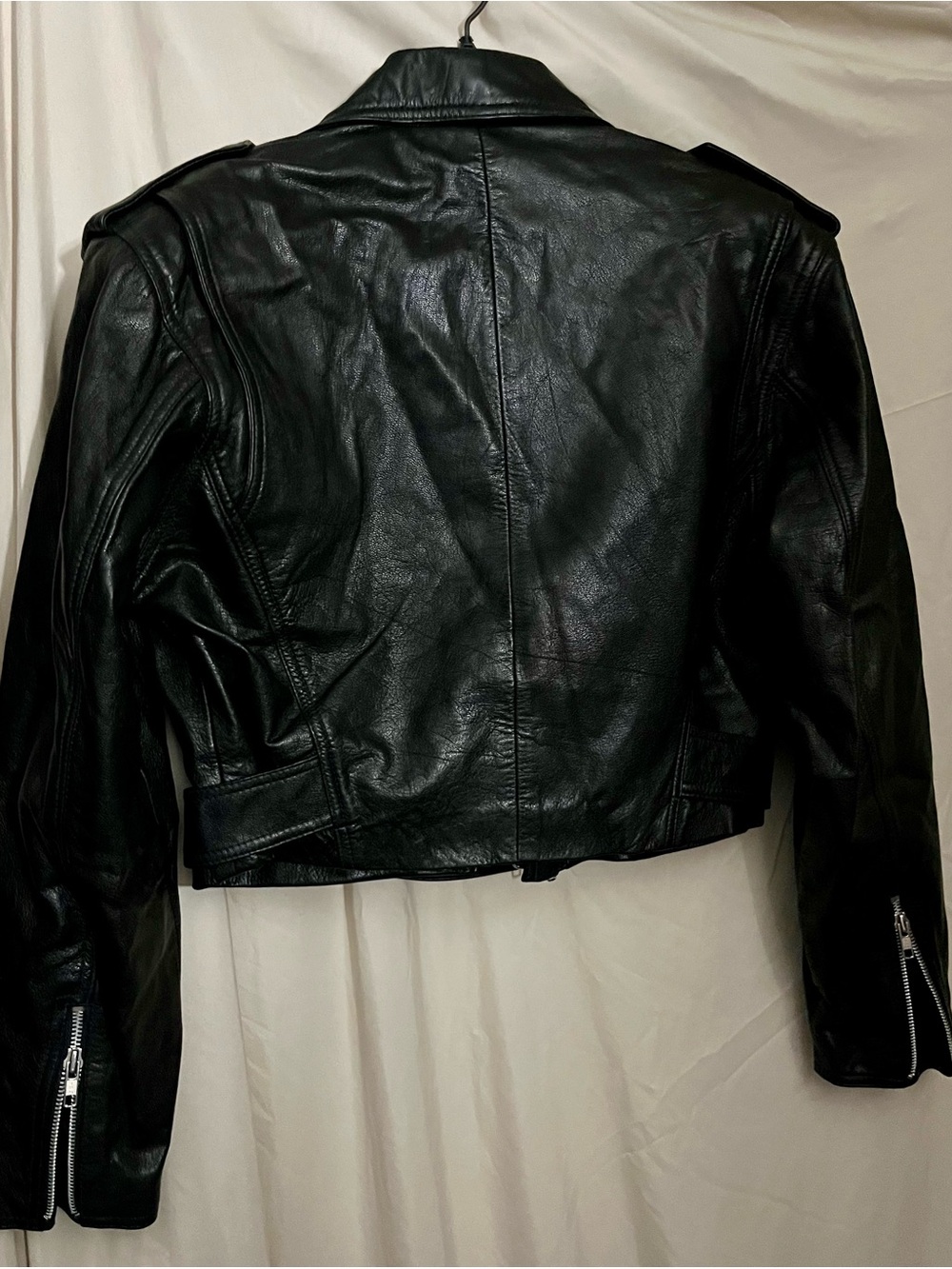 Wilson Black Cropped Leather Moto Jacket with Belt - Picture 4 of 6